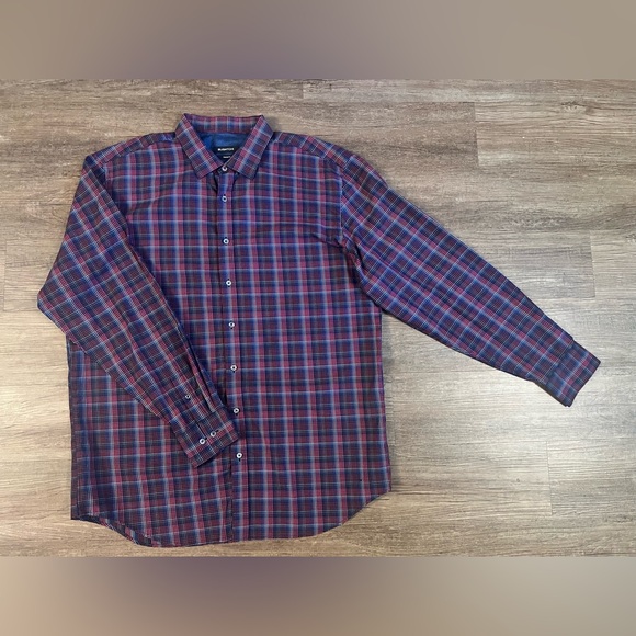 Bugatchi, Classic fit, Pink & Blue Plaid  Long Sleeve Button Shirt, Mens 2XL D37 - Picture 1 of 5